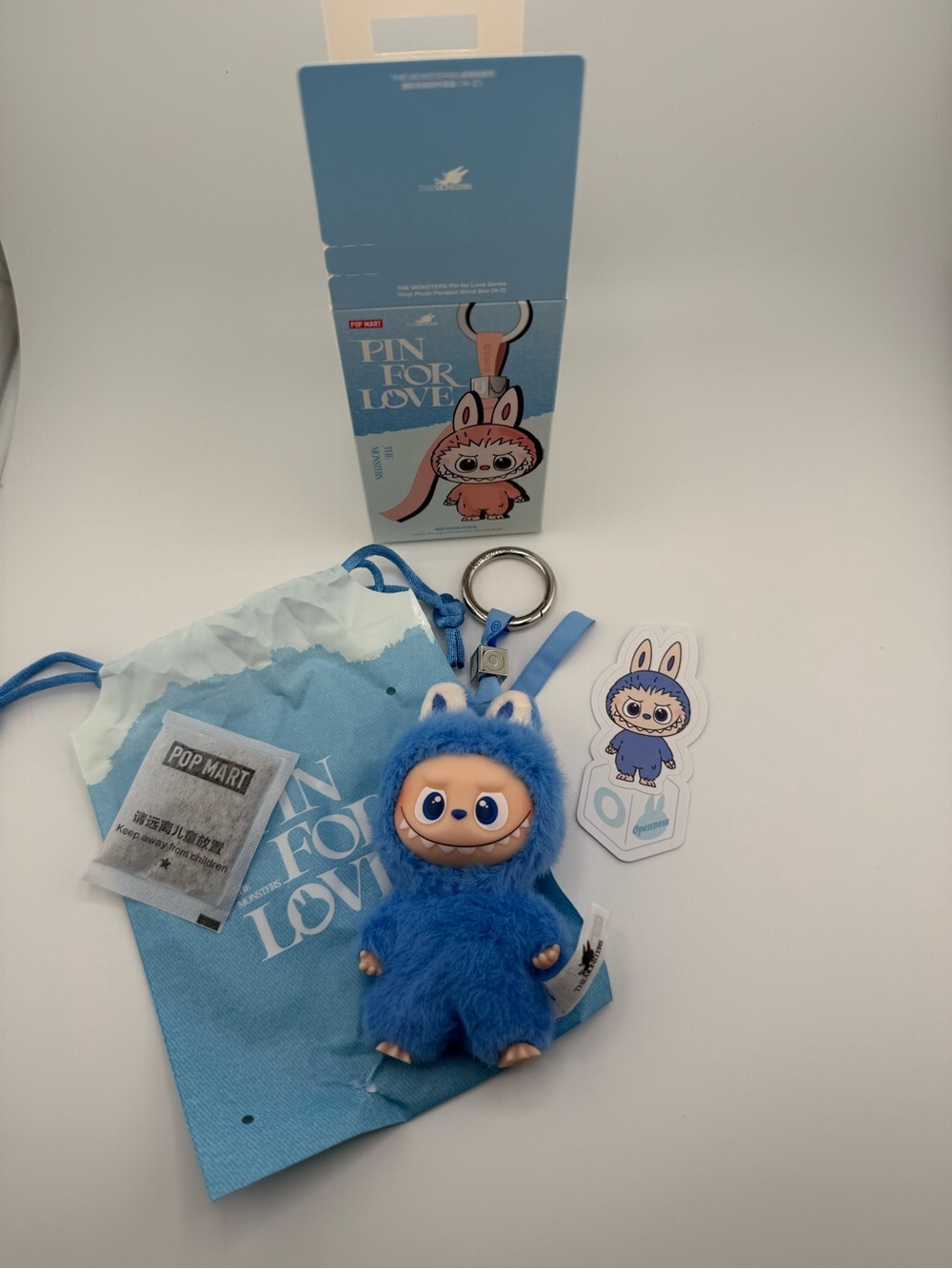POP MART Labubu Pin for Love Letter O Openness Blue Plush Pendant NEW